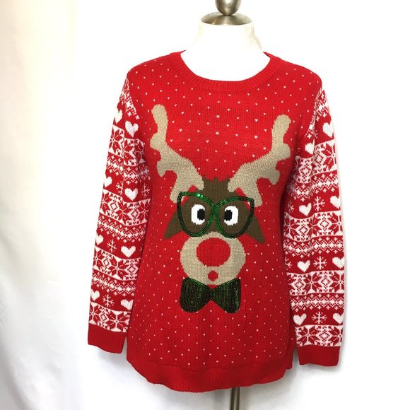 Ugly Christmas Sweater Red knit w/ Reindeer by Absolutely Famous EUC - Picture 12 of 12